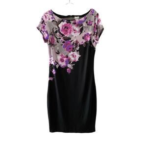 Cache Women's Black Floral Short Sleeve Dress Sz M Dressy, Career, Event, Party